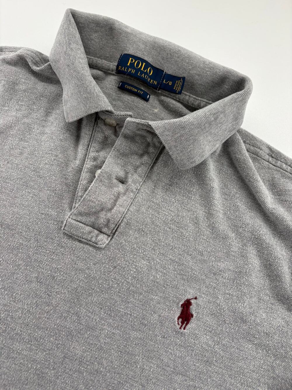 Polo Ralph Lauren Women's L Custom Fit Heather Gray Mesh Polo Shirt Maroon Pony